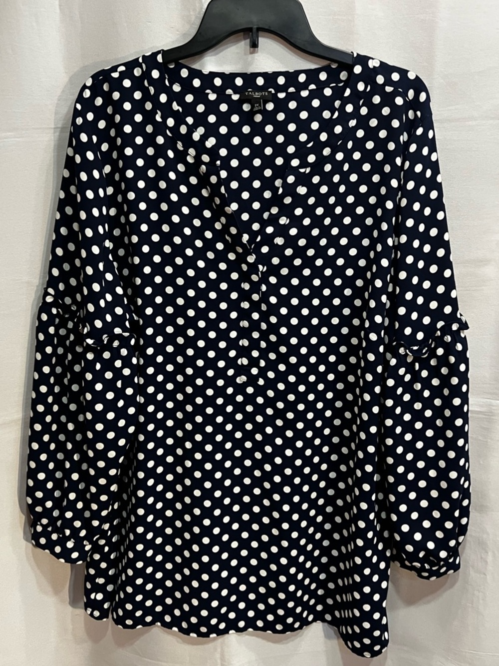 Talbots Navy and White Polka Dot Three Quarter Sleeve Blouse Size 2X